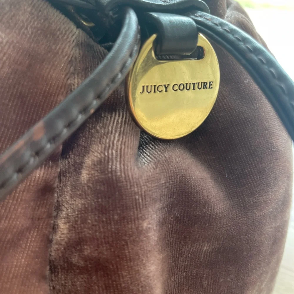 Juicy Couture Dark Brown Suede Shoulder Bag with Gold Chain